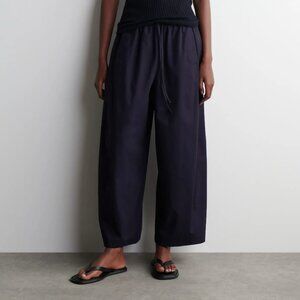 COS Elasticated Barrel-Leg Trousers in Navy